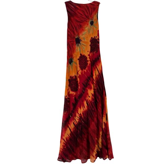 Vintage Tessuto Tie Dye Maxi Dress Red Orange Rayon Boho 90s Style Made in USA S - Picture 5 of 8